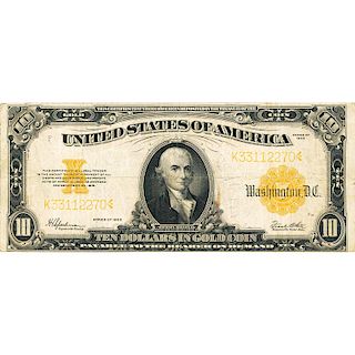 U.S. 1922 $10 GOLD CERTIFICATE