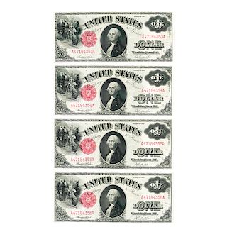 FOUR CONSECUTIVE U.S. 1917 $1 UNITED STATES NOTES