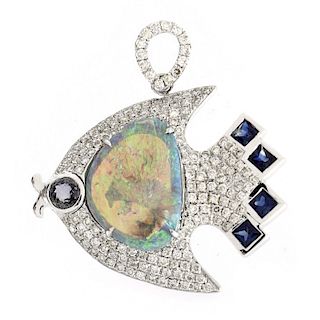 Black Opal, Diamond and 18K Gold Pendant
