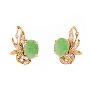 Jade, Diamond and 14K Earrings