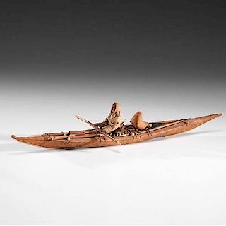 Eskimo Walrus Skin Model Kayak with Hunter 