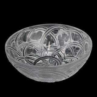 Lalique "Pinson" Clear Crystal Bowl. Birds and lea