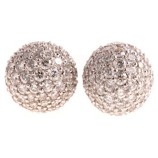 A Ladies Pair of Pave Diamond Earrings in 18K