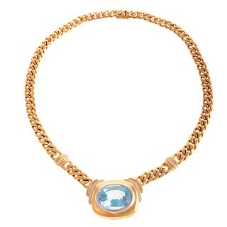 A Ladies Blue Topaz & Diamond Necklace in 18K