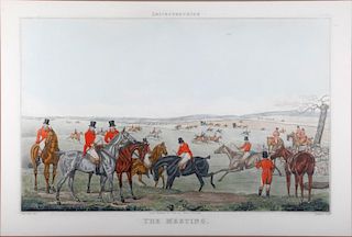 A set of four early 19th century hand colored English prints of a fox hunt.