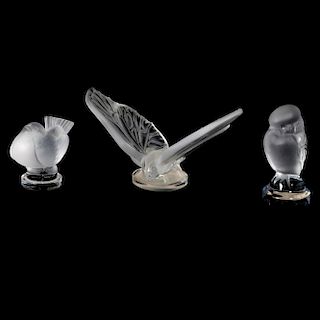 THREE (3) LALIQUE CLEAR AND FROSTED GLASS BIRDS AND BUTTERFLY