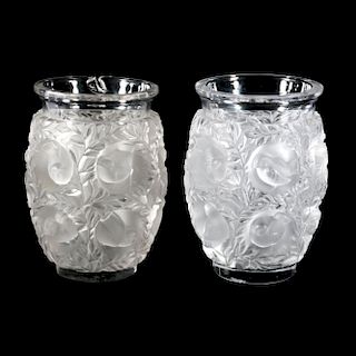 A PAIR OF LALIQUE CLEAR AND FROSTED GLASS VASES, "BAGATELLE PATTE"