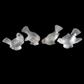 FOUR (4) LALIQUE CLEAR AND FROSTED GLASS BIRDS