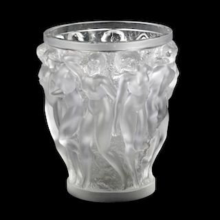 A LALIQUE CLEAR AND FROSTED GLASS VASE "BACCHANTES"