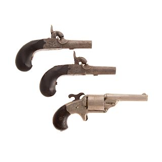 3 Derringer/Boot Guns, 2 are Percussion with Crown