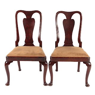Pair George II Burl Walnut Side Chairs