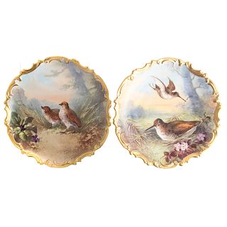 Pair Limoges Painted Porcelain Chargers