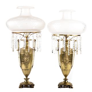 Pair Etruscan Revival Brass Vase Lamps