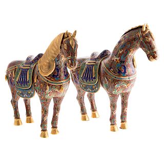 Pair Chinese Cloisonne Enamel Horses