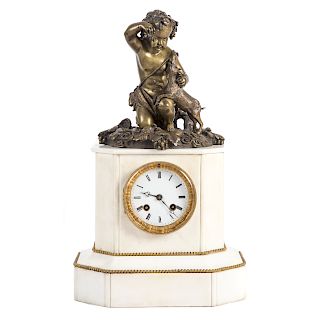 Napoleon III Marble & Bronze Figural Mantle Clock
