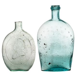 Two American Mold Blown Historic Glass Flasks