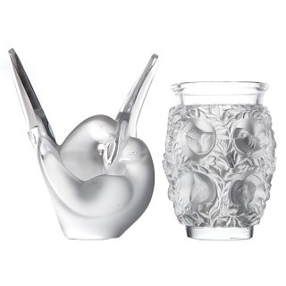 Lalique Crystal Sylvie Swan Vase & Dampierre Vase