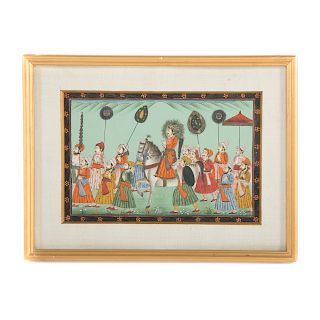 Mughal Style Gouache Of Royal Procession