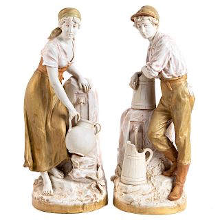 Pair Large Royal Dux Porcelain Figures