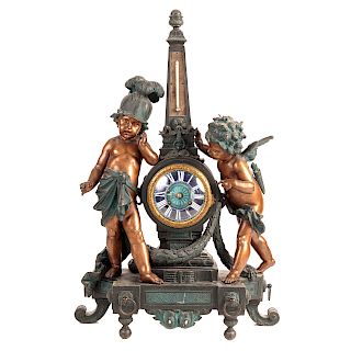 Napoleon III Spelter Figural Clock Thermometer