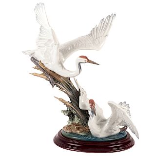 Lladro Porcelain Figural Group: Two Cranes