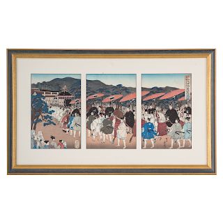 Chikanobu, Imperial Procession Woodblock Triptych