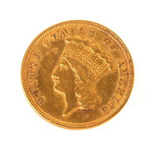 1854 $3 Indian Gold XF Cleaned