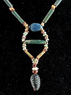 Egyptian Faience Bead Necklace w/ Amarna Grape Amulets