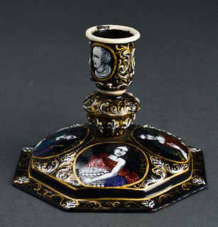 Limoges Enamel Chamberstick Candle Holder 18th C.