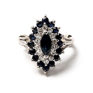 14K White Gold Diamonds & Sapphires Cocktail Ring