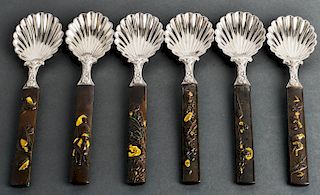 Meiji Japanese Silver Bronze & Gilt Spoons 6