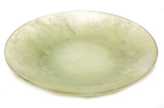 Chinese Carved Celadon Jade Snuff Dish / Sm Plate