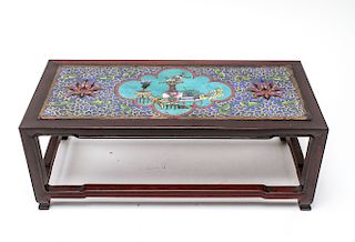Chinese Cloisonne Enamel Panel & Wood Stand