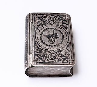 Islamic Silver Niello Book-Form Snuff Box 19th C.