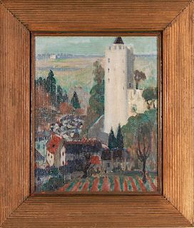 Lilian Whitteker "Town by a Castle" Oil on Canvas
