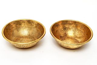 Judaica Persian Hand-Engraved Brass Bowls, 2