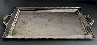Chinese Export Silver Engraved Bamboo Tray C. 1900