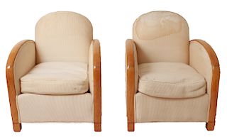 Art Deco Modern Upholstered Arm Chairs, Pair