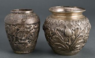 Persian Middle Eastern Silver Vases w Repousse, 2