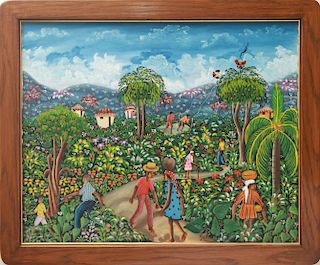 Illegibly Signed Haitian Landscape Oil on Board