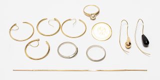 14K Gold Rings, Earrings & Pin Group of 8