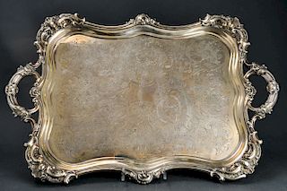 L. Janesich Baroque Manner Silver Engraved Tray
