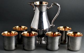 Royal Irish Sterling Beer Pitcher & 6 Beaker Cups