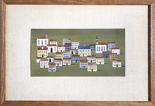 Mary Faulconer "Stylized Town" Gouache on Card