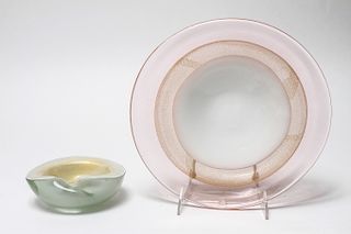Italian Murano Aventurine Glass Bowl & Plate, 2