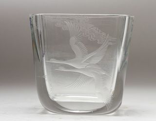 Kjellander Swedish Modern Etched Art Glass Vase