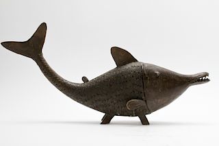 West African Benin Bronze Fish Sculpture