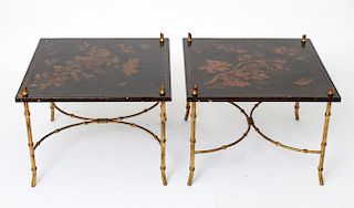 Chinoiserie Lacquered Low Tables w Bamboo Frame Pr