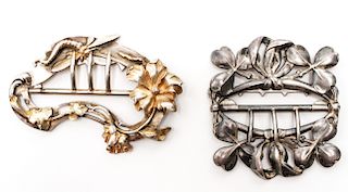 French Art Nouveau Silver Floral Belt Buckles, 2