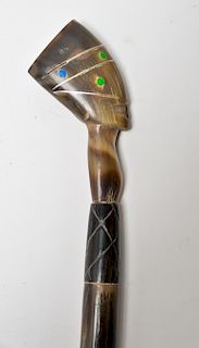 Egyptian Shoehorn w Head of Nefertiti Carved Horn